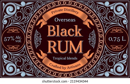  Black Rum - ornate vintage decorative label