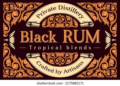 Black Rum - ornate vintage decorative label