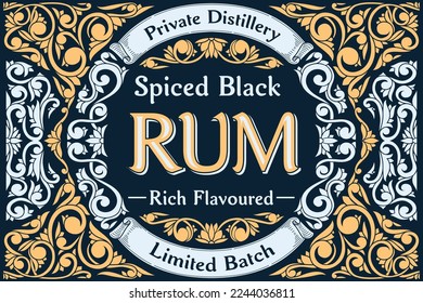 Black Rum - ornate vintage decorative label