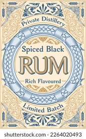 Black Rum - ornate vintage decorative label