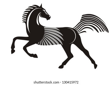 Black running horse isolated on a white background