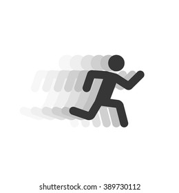 Black Running Man Vector Illustration With Motion Blur Track,abstract Running Person Silhouette Symbol, Modern Simple Running Sprinter Trail Shape, Flat Icon Design Isolated On White Sign 