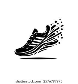 Black running shoe logo icon vector illustration design on white background. Runner shoe logo.