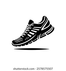Black running shoe logo icon vector illustration design on white background.