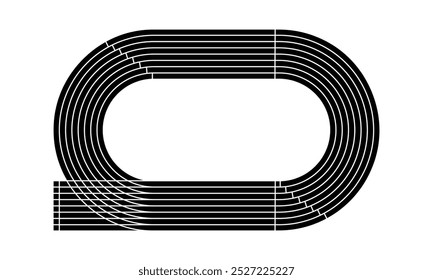 Black running track icon. Stadium top view. Racetrack for sprint, marathon or other athletic sports competition isolated on white background. Vector graphic illustration.