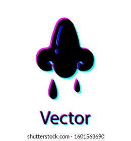 Black Runny nose icon isolated on white background. Rhinitis symptoms, treatment. Nose and sneezing. Nasal diseases.  Vector Illustration