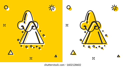 Black Runny nose icon isolated on yellow and white background. Rhinitis symptoms, treatment. Nose and sneezing. Nasal diseases. Random dynamic shapes. Vector Illustration