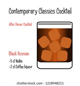 Black russian alcoholic cocktail vector illustration recipe