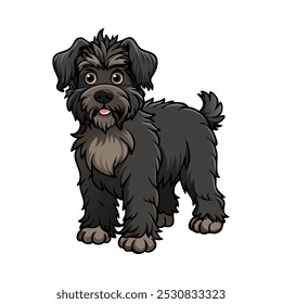 Ilustración vectorial de raza de perro Terrier ruso negro aislado sobre fondo blanco en estilo de dibujos animados.