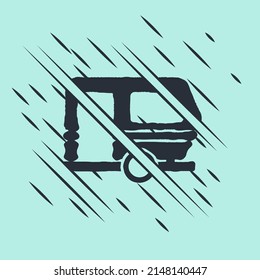 Black Rv Camping trailer icon isolated on green background. Travel mobile home, caravan, home camper for travel. Glitch style. Vector