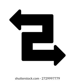 Black S Shape Arrow Symbol Indicating Direction Isolated on a White Background