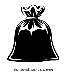 Schwarzer Sack voll. Monochrome Vektorgrafik. Schwarze Vorlage auf weißem Hintergrund.