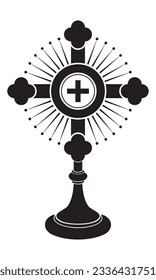 Black Sacrament Of The Eucharist Vector Illustration. Monstrance Isolated On A White Background