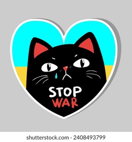 black sad cat heart, crying cat, stop war