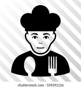 Black Sad Cook interface toolbar icon. Vector pictogram style is a flat symbol on diagonal hatch transparent background.