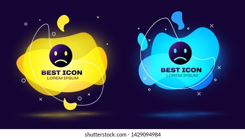 Black Sad smile icon isolated on blue background. Emoticon face. Set of liquid color abstract geometric shapes. Vector Illustration
