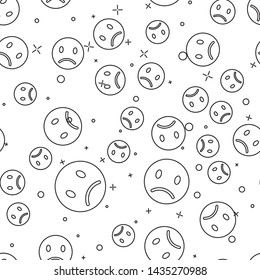 Black Sad smile line icon isolated seamless pattern on white background. Emoticon face. Vector Illustration