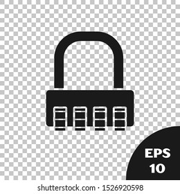 Black Safe combination lock icon isolated on transparent background. Combination padlock. Security, safety, protection, password, privacy.  Vector Illustration