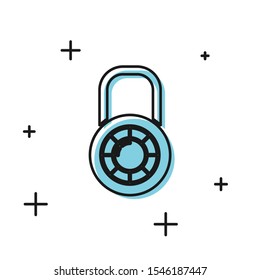 Black Safe combination lock wheel icon isolated on white background. Combination padlock. Security, safety, protection, password, privacy.  Vector Illustration