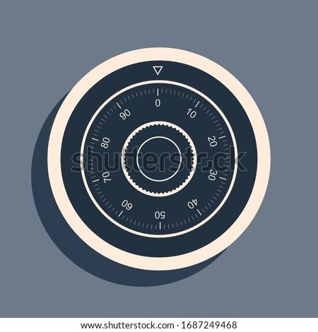 Black Safe combination lock wheel icon isolated on grey background. Protection concept. Password sign. Long shadow style. Vector Illustration