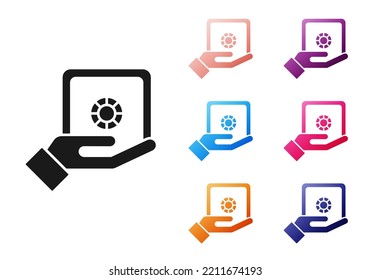Black Safe in hand icon isolated on white background. Insurance concept. Security, safety, protection, protect concept. Set icons colorful. Vector