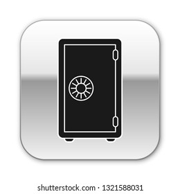 Black Safe icon isolated on white background. The door safe a bank vault with a combination lock. Reliable Data Protection. Silver square button. Vector Illustration