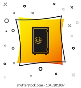 Black Safe icon isolated on white background. The door safe a bank vault with a combination lock. Reliable Data Protection. Yellow square button. Vector Illustration