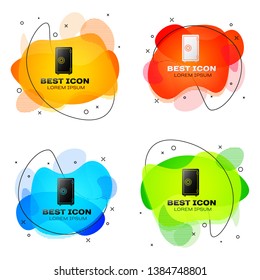 Black Safe icon isolated on white background. The door safe a bank vault with a combination lock. Reliable Data Protection. Set of liquid color abstract geometric shapes. Vector Illustration
