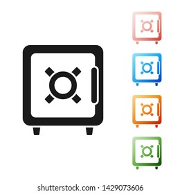 Black Safe icon isolated on white background. The door safe a bank vault with a combination lock. Reliable Data Protection. Set icons colorful. Vector Illustration