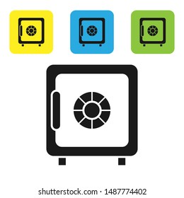 Black Safe icon isolated on white background. The door safe a bank vault with a combination lock. Reliable Data Protection. Set icons colorful square buttons. Vector Illustration