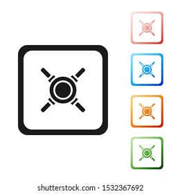 Black Safe icon isolated on white background. The door safe a bank vault with a combination lock. Reliable Data Protection. Set icons colorful. Vector Illustration
