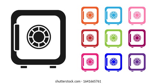 Black Safe icon isolated on white background. The door safe a bank vault with a combination lock. Reliable Data Protection. Set icons colorful. Vector Illustration