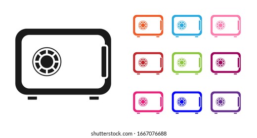 Icono de Black Safe aislado en fondo blanco. La puerta protege una bóveda de banco con una cerradura combinada. Protección de datos confiable. Establecer iconos coloridos. Ilustración vectorial