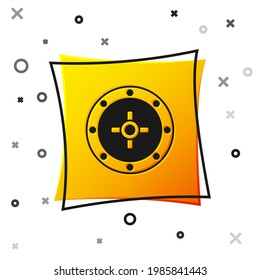 Black Safe Icon Isolated On White Background. The Door Safe A Bank Vault With A Combination Lock. Reliable Data Protection. Yellow Square Button. Vector