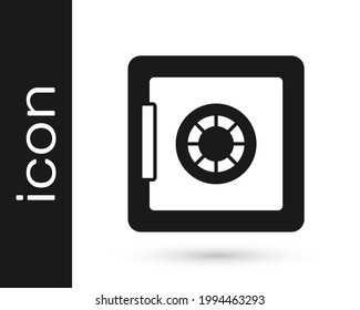 Icono de Black Safe aislado en fondo blanco. La puerta protege una bóveda de banco con una cerradura combinada. Protección de datos fiable.  Vector