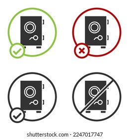 Black Safe icon isolated on white background. The door safe a bank vault with a combination lock. Reliable Data Protection. Circle button. Vector Illustration