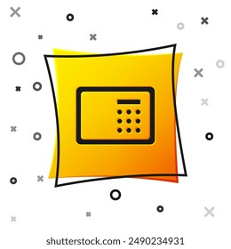 Black Safe icon isolated on white background. The door safe a bank vault with a combination lock. Reliable Data Protection. Yellow square button. Vector