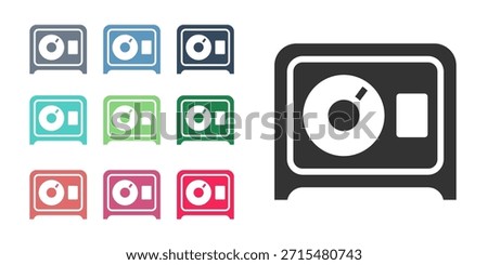 Black Safe icon isolated on white background. The door safe a bank vault with a combination lock. Reliable Data Protection. Set icons colorful. Vector