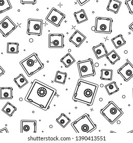 Black Safe icon isolated seamless pattern on white background. The door safe a bank vault with a combination lock. Reliable Data Protection. Vector Illustration