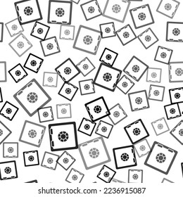 Schwarz-Safe-Symbol einzeln auf weißem Hintergrund. Die Tür sichert eine Bank mit einem Kombinationsschloss. Zuverlässiger Datenschutz.  Vektorgrafik