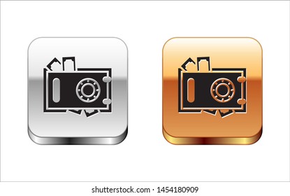 Black Safe and money icon isolated on white background. The door safe a bank vault with a combination lock. Reliable Data Protection.  Silver-gold square button. Vector Illustration