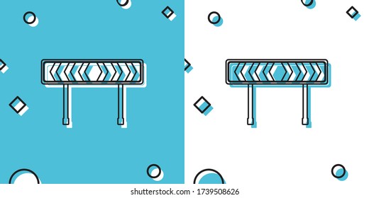 Black Safety barricade symbol icon isolated on blue and white background. Traffic sign road. Road block sign. Random dynamic shapes. Vector Illustration