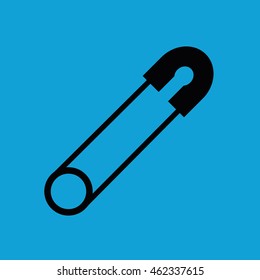 Black safety pin icon vector. Blue background
