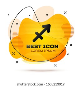 Black Sagittarius zodiac sign icon isolated on white background. Astrological horoscope collection. Abstract banner with liquid shapes. Vector Illustration