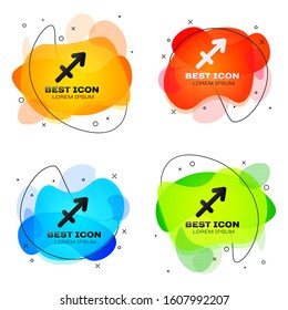Black Sagittarius zodiac sign icon isolated on white background. Astrological horoscope collection. Set abstract banner with liquid shapes. Vector Illustration