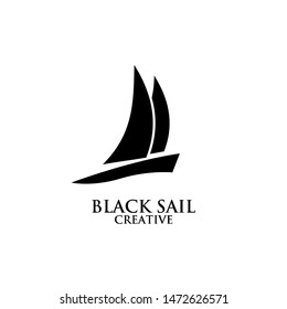 black sail ship boat simple logo icon design vector illustration