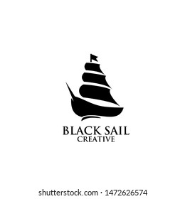 black sail ship boat simple logo icon design vector illustration