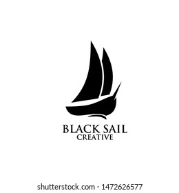 black sail ship boat simple logo icon design vector illustration