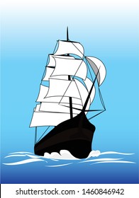 black sail ship in the sea