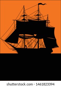 black sail ship in the sea